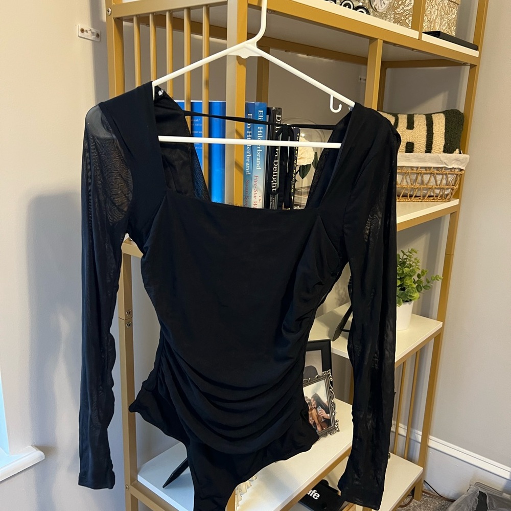 Black Long-Sleeve Square Neck Women’s Bodysuit